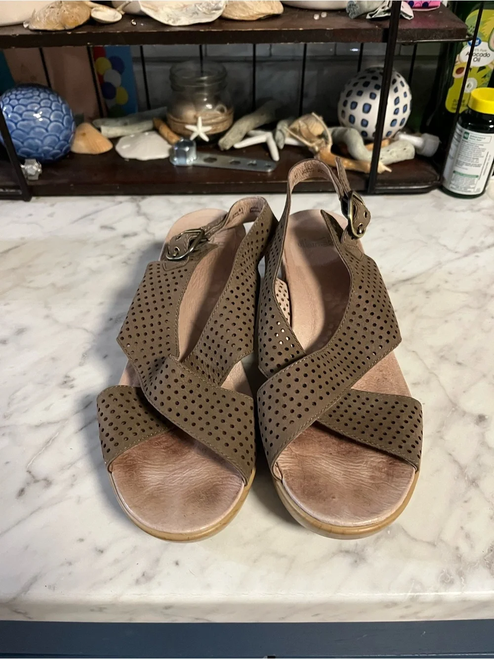 Dansko Brown Perforated Leather Wedge Sandals